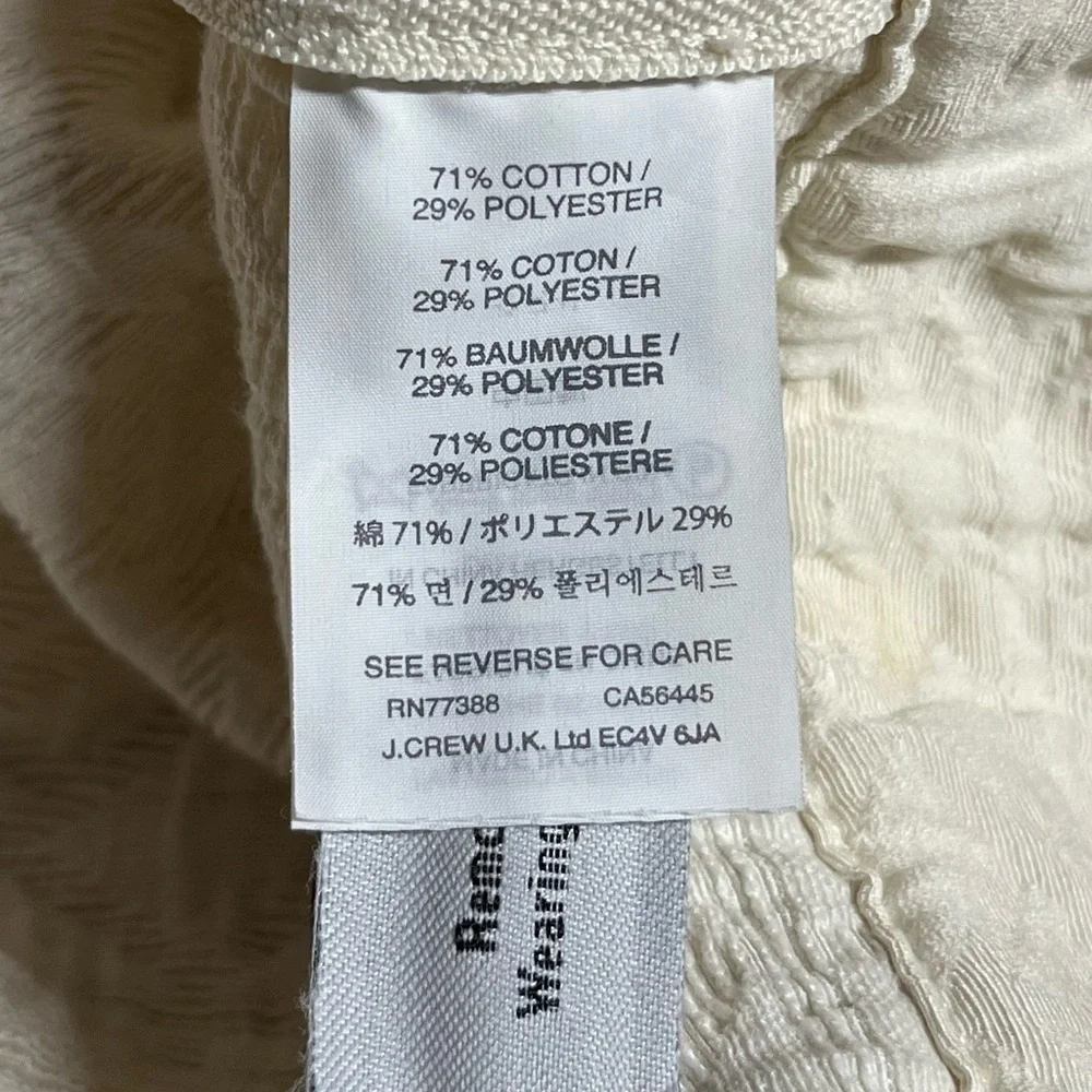 J. Crew Cream Textured Matelasse Boxy Brocade 3/4 Sleeve Zip Top
